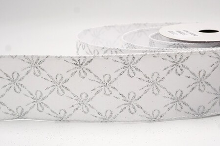 White Glitter Tied Bow Pattern Wired Ribbon_KW0463GC-1-1